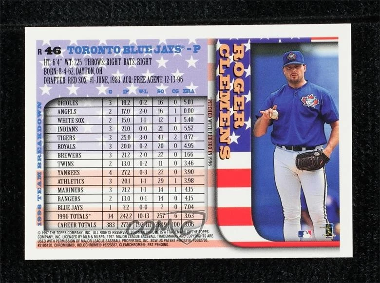 1997 Bowman Chrome International Refractor Roger Clemens #46 - Image 2 of 2