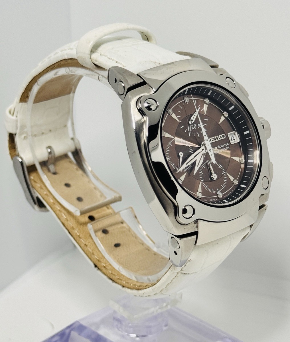Seiko Sportura 7T92 Diamond Chronograph White Dial Sapphire