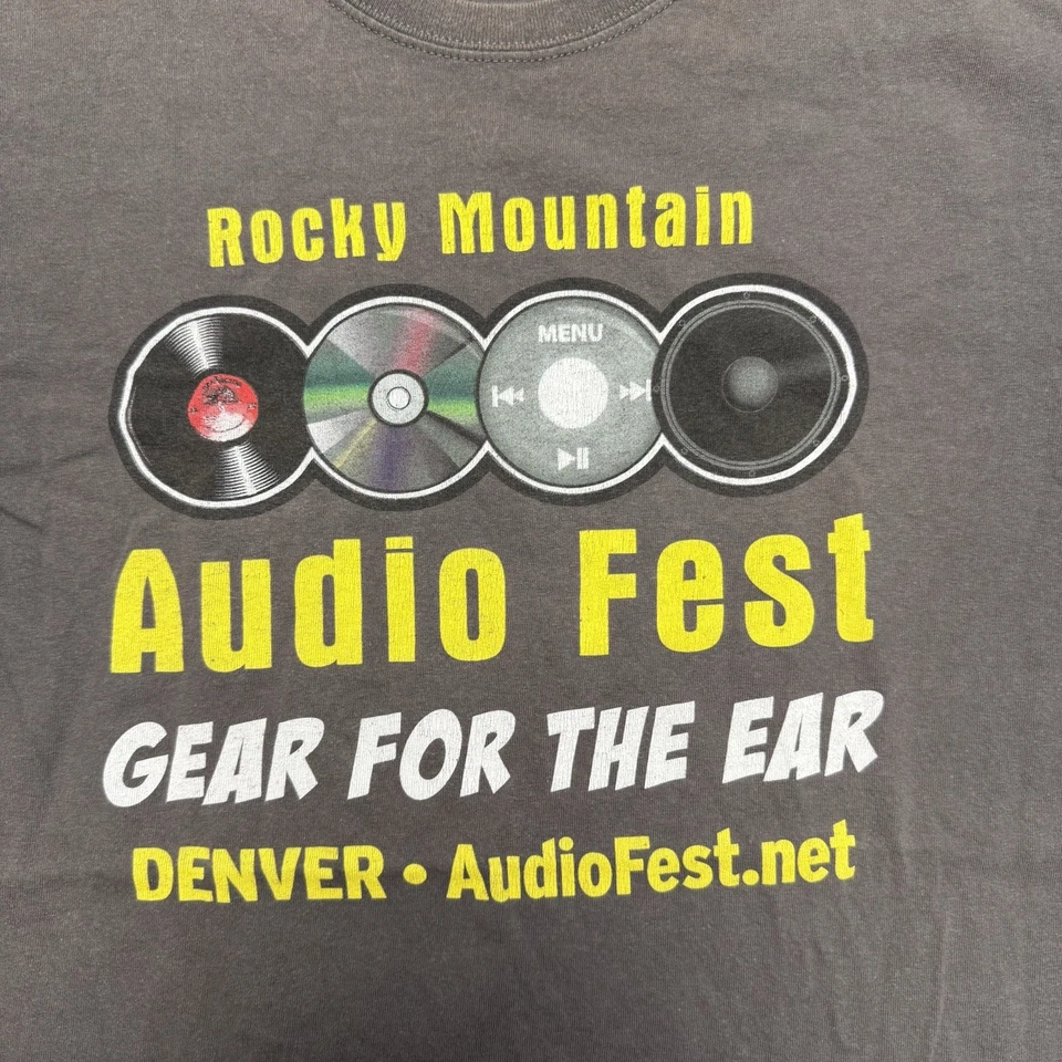 Camiseta Rocky Mountain Audio Fest Denver para hombre equipo grande para la oreja Y2K Foto 2 de 4
