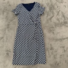 Talbots Navy Blue Faux Wrap Knot Front Midi Dress Womens SMALL