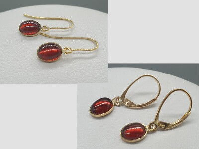 Granat Ohrringe 9 kt Gelbgold natürliche Cabochon Steine 9 Karat Haken mit Hebelverschluss
