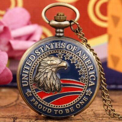 Old Fashion United States Design Unisex Quartz Pocket Watch Necklace Chain Gift