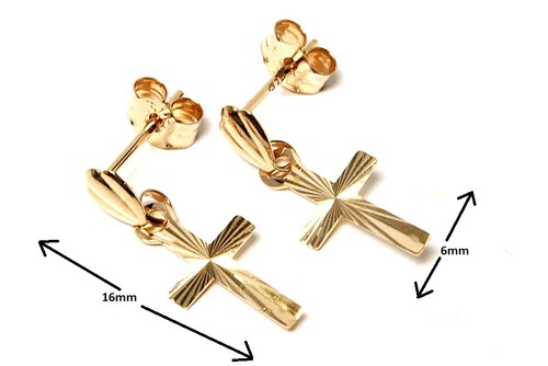 9ct Gold Diamond cut Cross drop Earrings Gift Boxed Made in UK - Picture 3 of 5