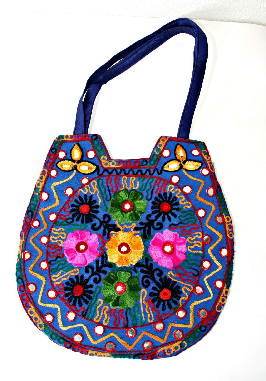 NWOT Woman's Purse Handbag Hippie BOHO Folk Blue Floral Embr