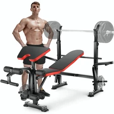 600lbs 6-in-1 Adjustable Olympic Weight Bench Set Full Body Workout Heavy Duty💪