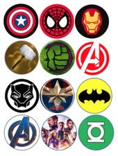 12 Super Hero, Marvel, Avengers, DC edible paper, cupcake cookie toppers