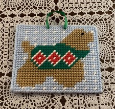 Handmade Needlepoint Buff Cocker Spaniel Ornament Sign Dog Sweater Snowflakes