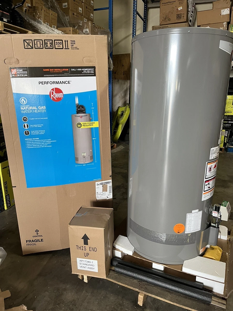 Rheem 75 Gallon, 75,000 BTU Gas Water Heater XG75T06PV76UO- with power vent  | eBay