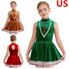 Girl Xmas Dance Costume Christmas Cosplay Tutu Dress Figure Ice Skating Dress