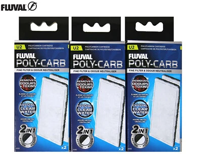 FLUVAL U2 POLY-CARB CARBON CARTRIDGE BUNDLE FISH AQUARIUM FILTER MEDIA 3 X 2 PCK