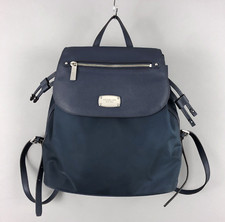 Michael Kors Nylon Leather Backpack Navy Blue Solid Snap Flap Tie Casual
