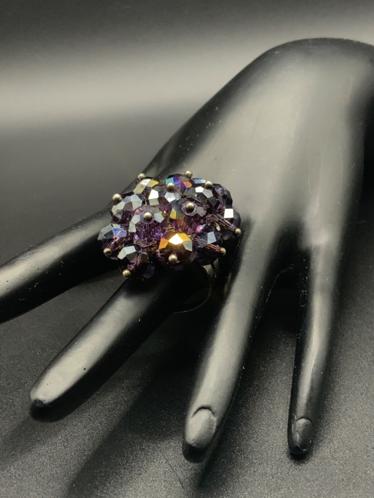 Cluster Ring adjustable Crystal Aura Amethyst shi… - image 4