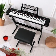 61-Key Beginner Digital LED Keyboard Set - Black, Bench, Stand & Headphones