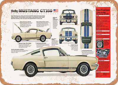 Classic Car Art - 1966 Shelby Mustang GT350 Spec Sheet - Rusty Look Metal Sign