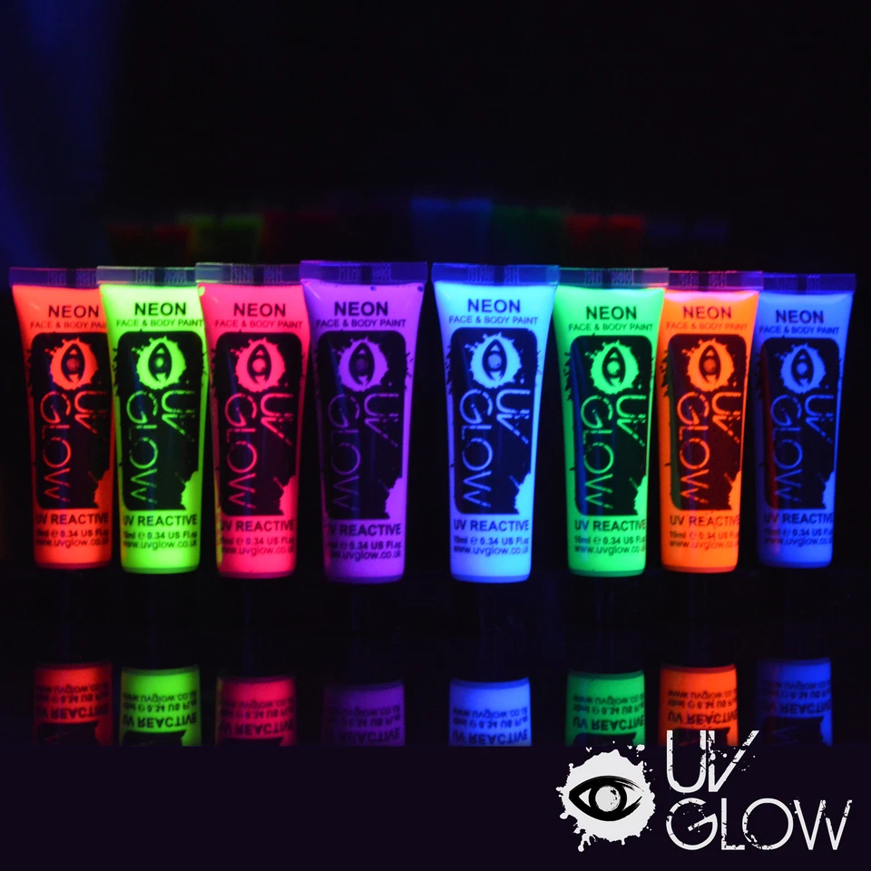 UV Glow Neon Face Paint Body Paint 10ml - Set of 24 Fluorescent Festival Makeup - Image 2 of 3