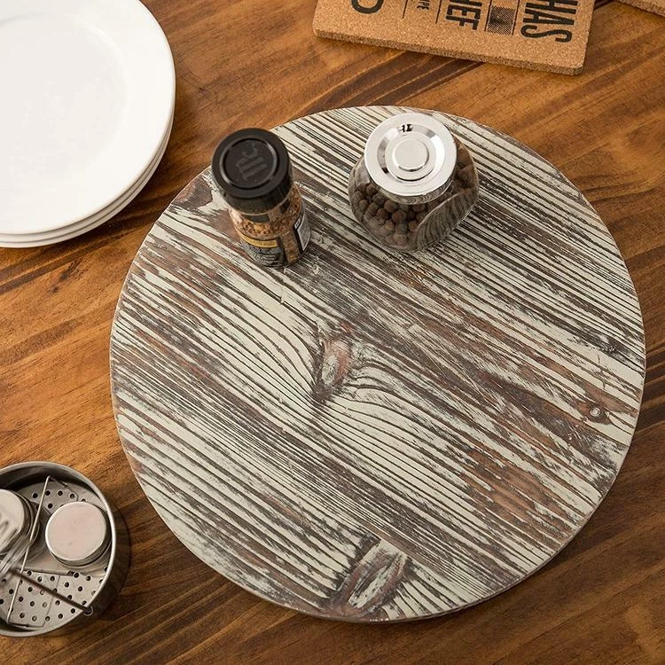 13-Inch Torched Wood Lazy Susan Condiment Serving Tray, Turntable Spice Rack - Image 2 of 4