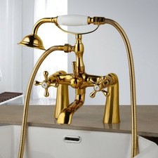 Luxury Gold Brass Deck Mount Clawfoot Bath Tub Faucet Hand Shower Mixer Tap