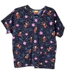 Curious George Scrub Top women Monkey Banana Flower Black Sz S Medical Dental