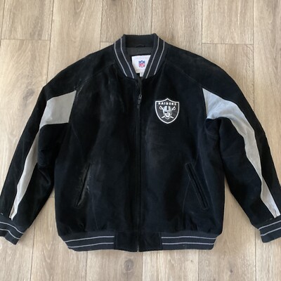 Vintage NFL Raiders Suede Distressed Leather Varsity Jacket