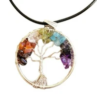 7 Chakra Genuine Gemstone Tree of Life Circle Pendant Healing Energy Necklace