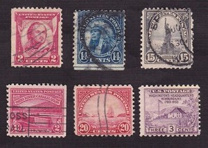 US Scott 681, 690, 695, 696, 698, 727 - 1929-33 Commemoratives - Used