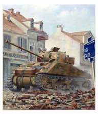 32188 - Deutscher Panzer in Falaise. Aquarell