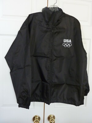 USA Olympic Mens Full Zip Up Windbreaker Jacket Size L +flag + cap set