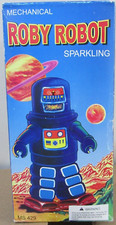 Mechanical Sparkling Roby Robot 8" MS 429 Tin Toy Wind-Up Robot, NEW 