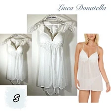 NWT Linea Donatella S Juliet Lace-Trim Chiffon Babydoll Nightgown JLT085 $58