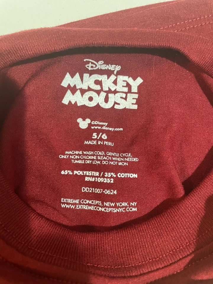 Camiseta gráfica Disney Mickey Mouse para niños talla 5/6 roja manga corta mezcla de algodón Foto 4 de 4