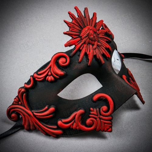 Black RED SUN GOD King Emperor Venetian Masquerade Ball Prom Party Painted Mask - Picture 3 of 7