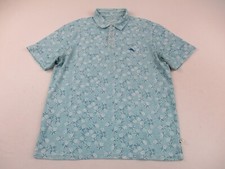 Tommy Bahama Island Zone Polo Shirt Mens Medium Blue Floral Marlin Stretch