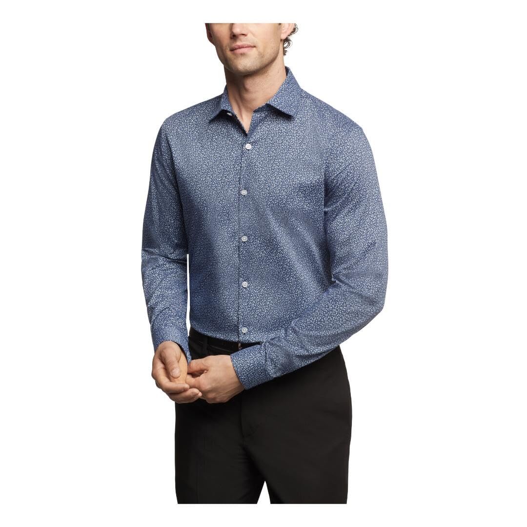 Мужская рубашка Kenneth Cole Reaction Slim Fit Techni-Cole Stretch цвет синий 9290₽