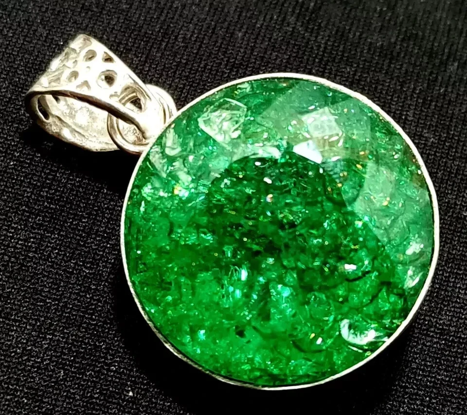 Impresionante medallón colgante redondo enchapado en plata esmeralda de 40,95 quilates certificado+ piedras preciosas Foto 2 de 4