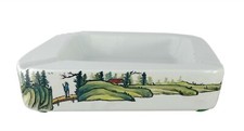 Huge 5 lb Porcelain Cigar Ashtray Taiwan 1970s White Hand Painted Farm Scenes
