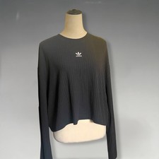 Adidas Originals Ribbed Long Sleeve Cropped T Shirt Black Women's XL