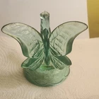 Fenton Green Glass Butterfly Figurine ring holder. Art Glass Decorative