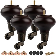 5 inch / 13cm Wooden Furniture Legs with Casters Wheels Pack of 4 Classic Wal...