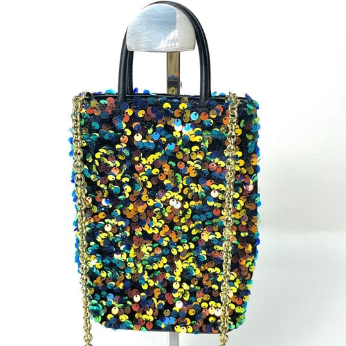 FURLA Shoulder Bag Y2K Sequins Aurora Black Leather From Japan - Picture 3 of 24
