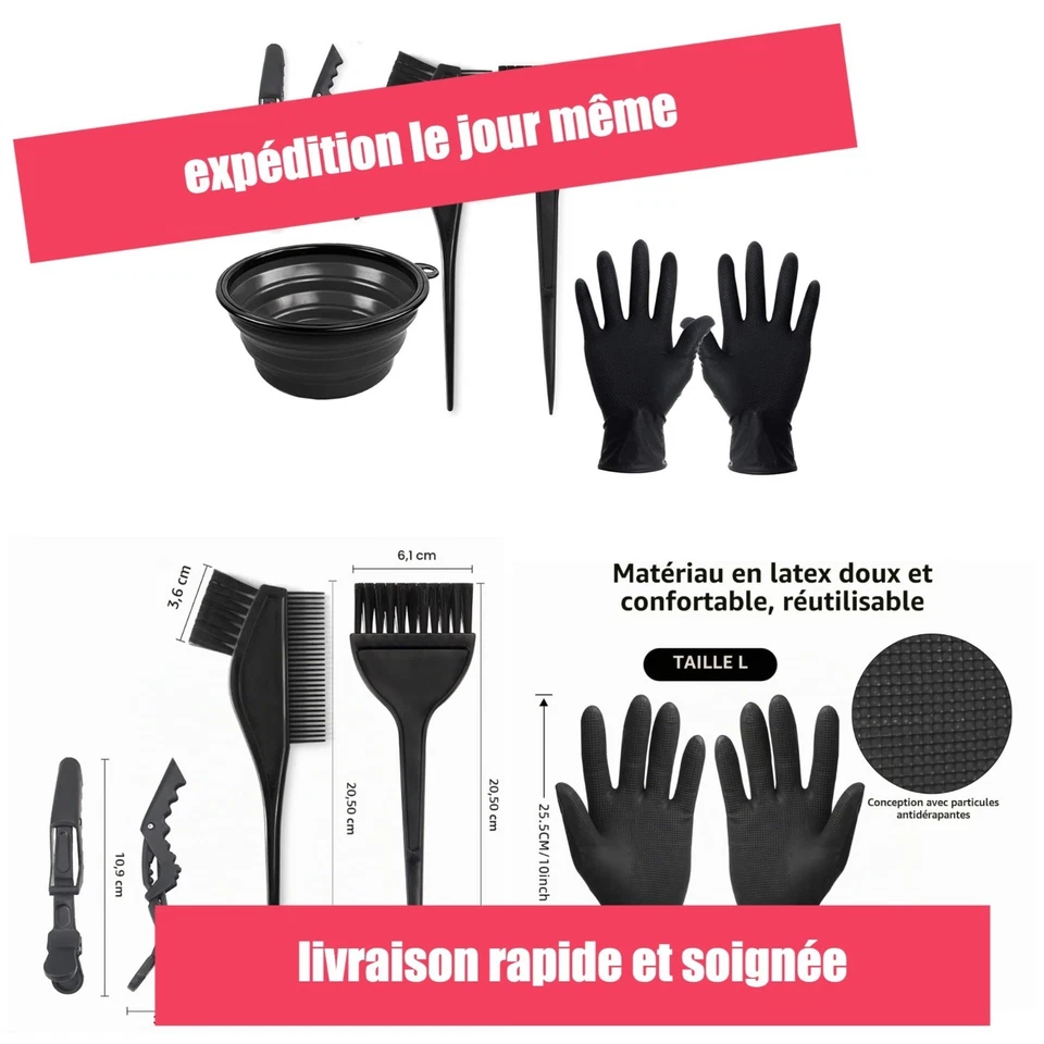 Kit coloration cheveux 6 pièces bol pinceaux pinces gants YiXuTag - Photo 1/4