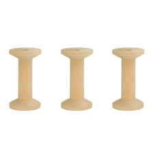 3Pcs Wooden Empty Spools Unfinished Wood Thread Bobbins 3.1"x1.8" Natural Color