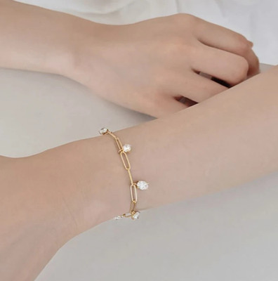 3.0ct Oval & Round Cut Lab Created Diamond Test Pass VVS1/D 18K Gold Bracelet