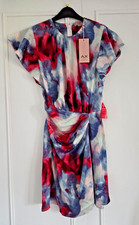 AX Paris Mini Dress Women UK 10 Multicolour Smudge Print Gathered Side Bodycon