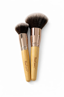 2PCS Powder Makeup Brush Set Soft Synthetic Face Brush Bamboo Handle Professiona