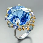 Fancy cut 38 ct Natural Blue Topaz Ring 925 Sterling Silver Size 8 /R467628