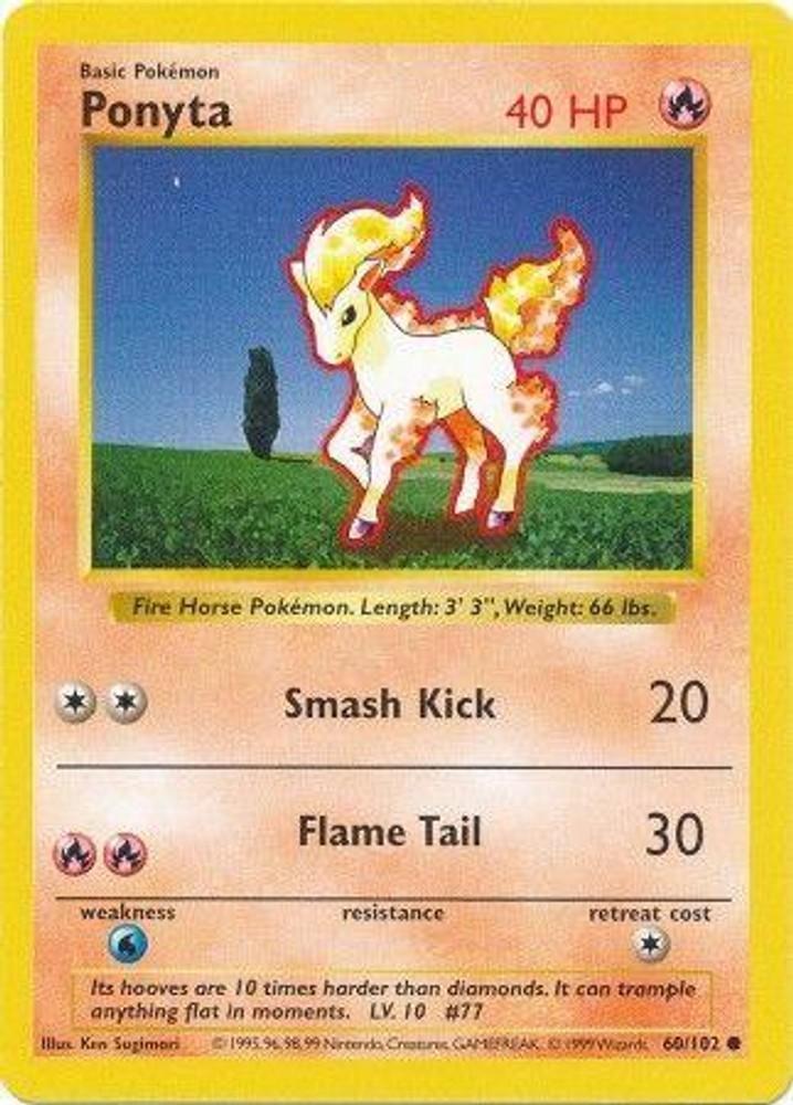 Ponyta-Pokemon-060/102-Base Set (Shadowless)-Unlimited-Common-MP-Ken Sugimori