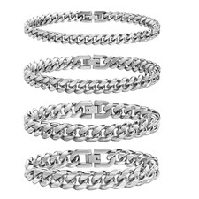 6/8/10/12Mm Cuban Chain Bracelets for Men Women, Solid Stainless Steel Curb Link
