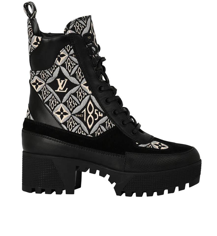 Louis Vuitton Laureate Platform Boots Black White Canvas Leather Womens 3