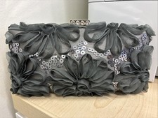 Sasha Silver Metal Pewter Evening Clutch Bag Crystal Clasp Closure Hard Case NWT