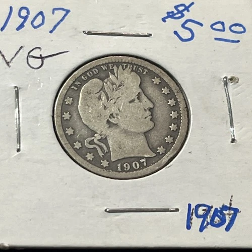1907 25c Barber Silver Quarter Dollar